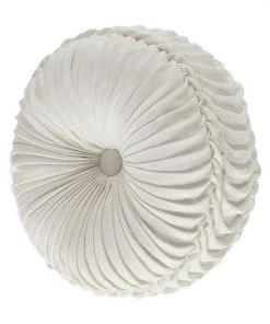 Five Queens Court Patrice White Tufted Round Decorative Throw Pillow