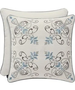 Five Queens Court Garrison White 18" Square Embellished Decorative Throw Pillow