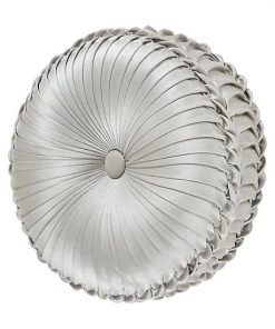 Five Queens Court Tammy Silver Tufted Round Decorative Throw Pillow