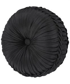 Five Queens Court Silverstone Black Tufted Round Decorative Throw Pillow