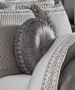 Five Queens Court Houston Charcoal Tufted Round Decorative Throw Pillow -J. Queen New York shop unnamed file 1401