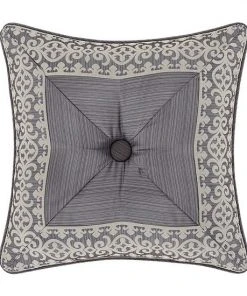 Five Queens Court Houston Charcoal 18" Square Embellished Decorative Throw Pillow