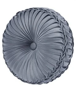 Five Queens Court Geraldine Blue Tufted Round Decorative Throw Pillow
